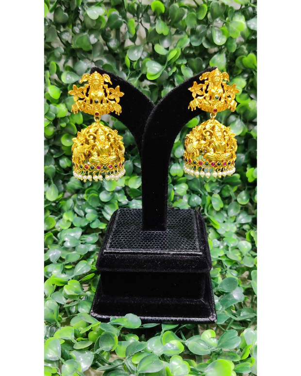 Golden Plated Engraved Jhumka With Beads