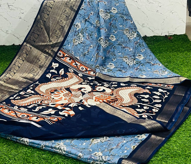 Blue Kalamkari Silk Kota 29 G5-11