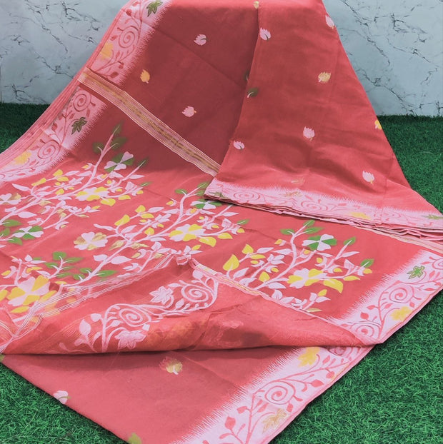 Tomato Pink Handloom Jamdani 23 D5-11