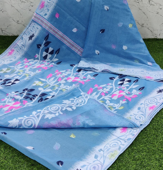 CS Blue Handloom Jamdani 23 D5-6