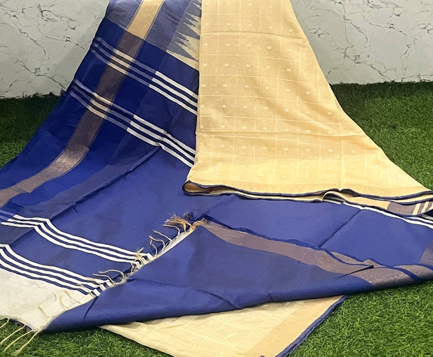 Cream-Blue Semi Khadi 5 H5-7