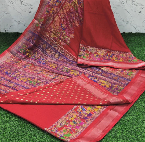 Tomato Red Tussar Kashmiri Work 2 E5-5