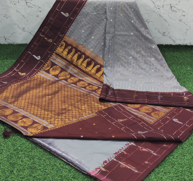 Grey Handloom Gadwal Pattu 7 E5-10