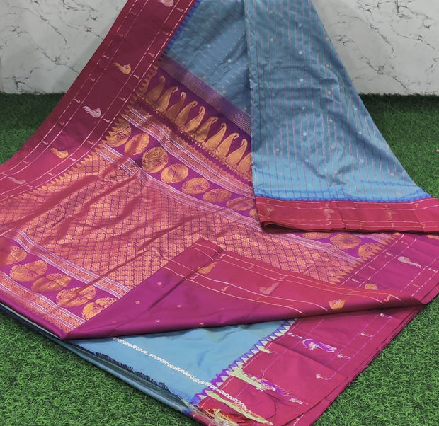 Light Blue Handloom Gadwal Pattu 7 E5-8