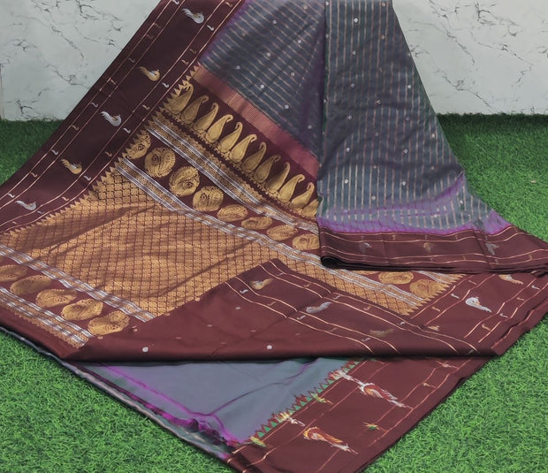 Dark Grey Handloom Gadwal Pattu 7 E5-11