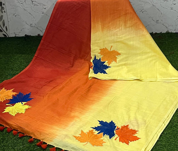 Yellow-Orange Linen Embroidery 14 H5-8