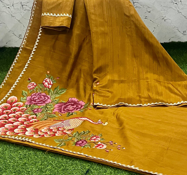 Golden Yellow Embroidery Tussar 26 E5-2