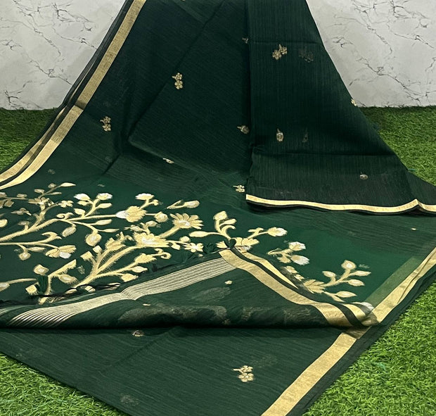 Bottle Green Muslin Jamdani 9 I5-3