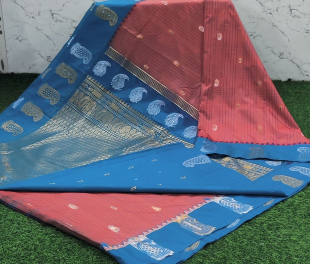 Tomato Red Handloom Gadwal Pattu 6 F5-7
