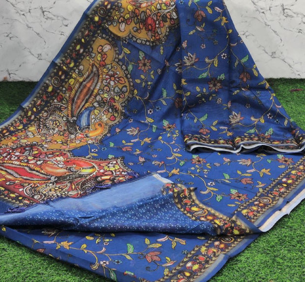 Blue Kalamkari Chanderi 18 I5-9