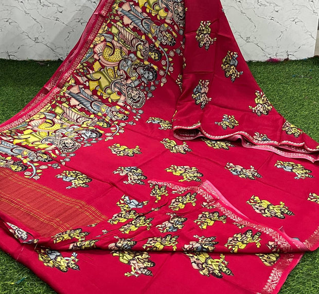 Red Kalamkari Mysore Crepe 26 I5-4