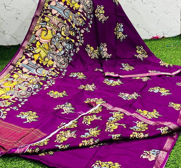 Burgundy Kalamkari Mysore Crepe 26 I5-3