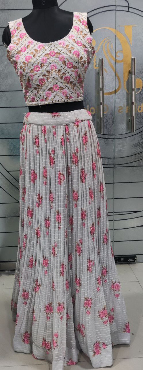 Grey Floral Lehenga Set 27 I5-6E