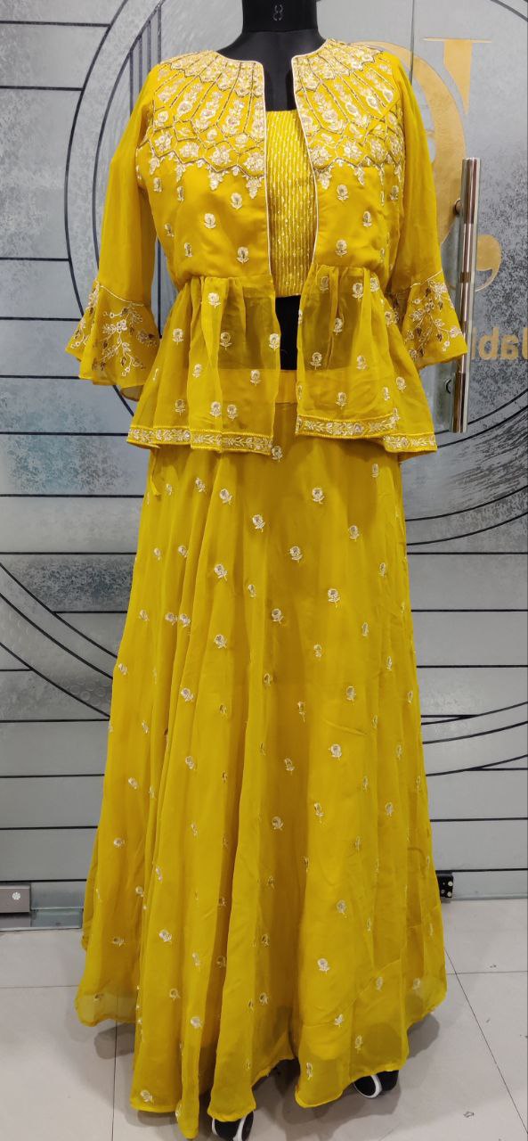 Yellow Crop-Top Lehenga Set 27 I5-8E