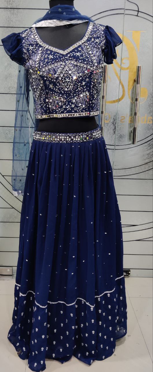 Blue Mirror Work Lehenga Set 27 I5-3E