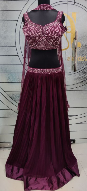 Burgundy Mirror Work Lehenga Set 27 I5-2E