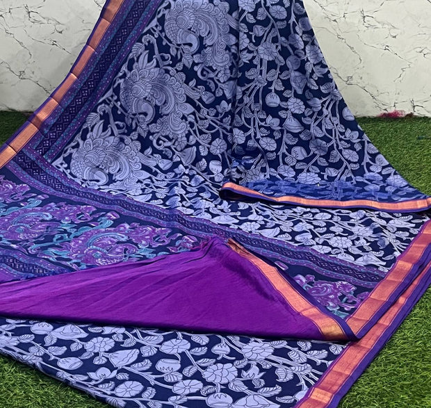 Blue Kalamkari Crepe Tussar 28 I5-8