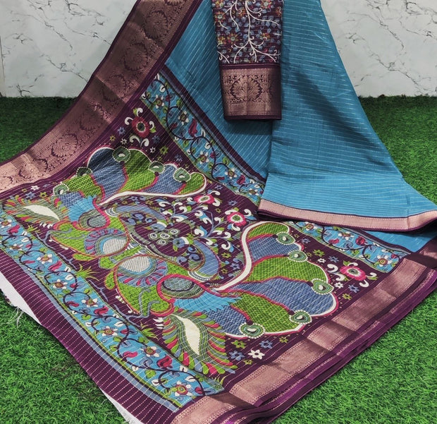 Blue Kalamkari Mysore Crepe 28 F5-7