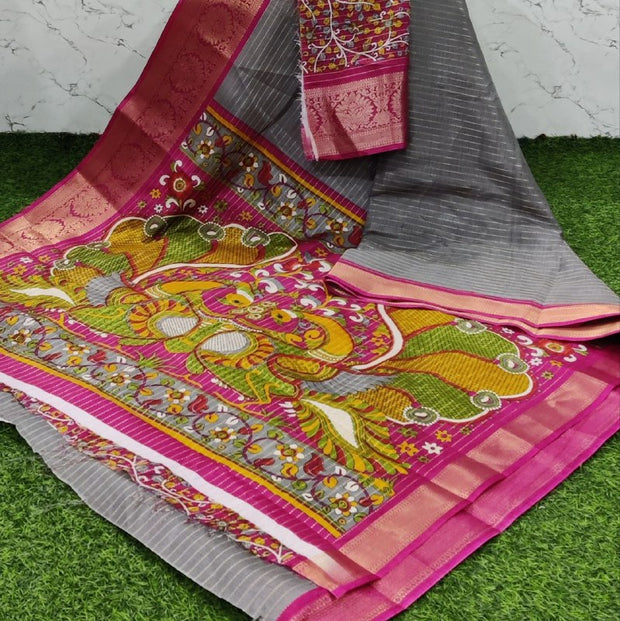 Grey Kalamkari Mysore Crepe 28 F5-8