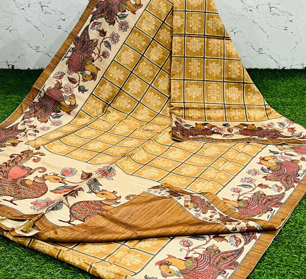 Mustard Yellow Kalamkari Tussar 5 J5-11