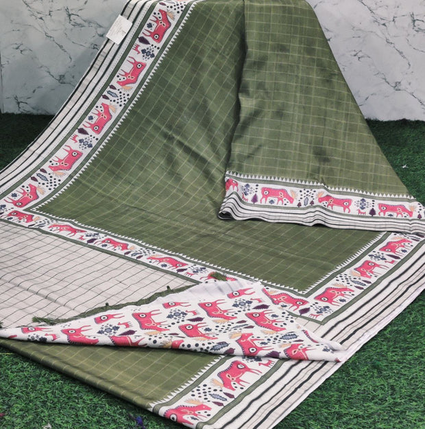 Mehendi Green Kalamkari Tasar 21 J5-4