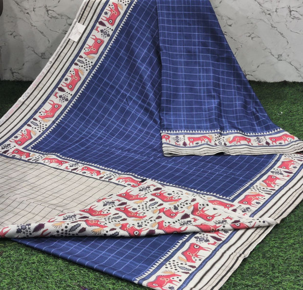 Blue Kalamkari Tasar 21 J5-2