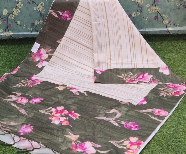 Cream-Lux Green Tussar Silk 17H15