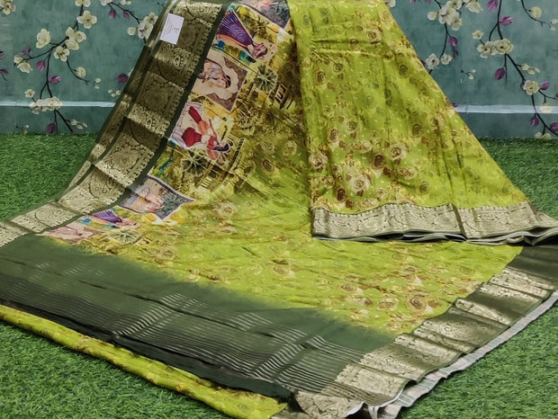 Green Dola Crepe Madhubani 23 I4-9