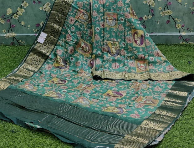 Lux Green Dola Crepe Madhubani 23 I4-7