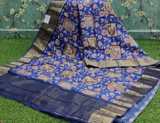 Blue Dola Crepe Madhubani 23 I4-4