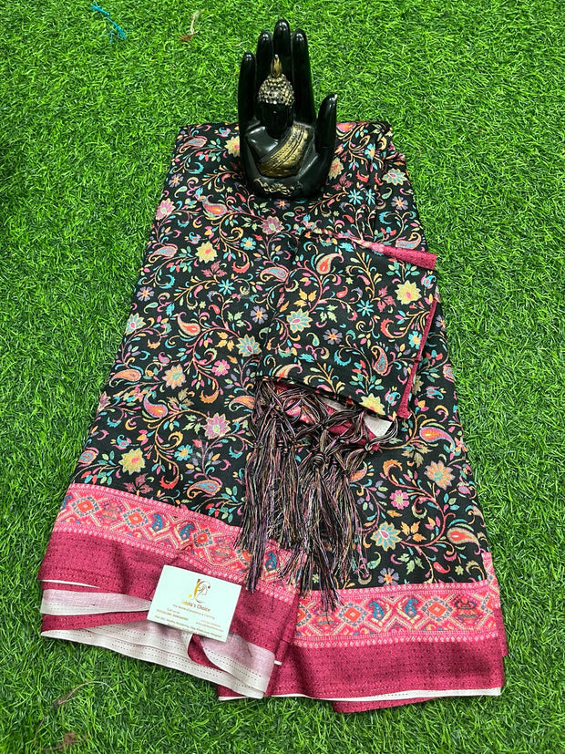 Black Kashmiri Saree W Shawl 10 L4-14
