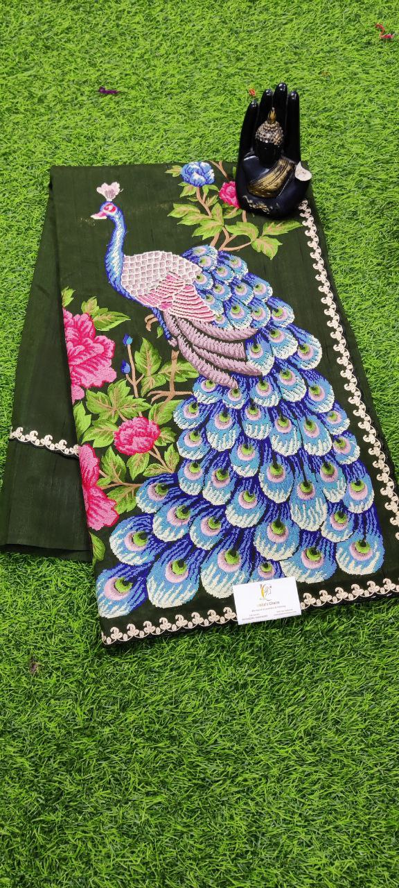 Green Tussar Embroidery 3 C5-2