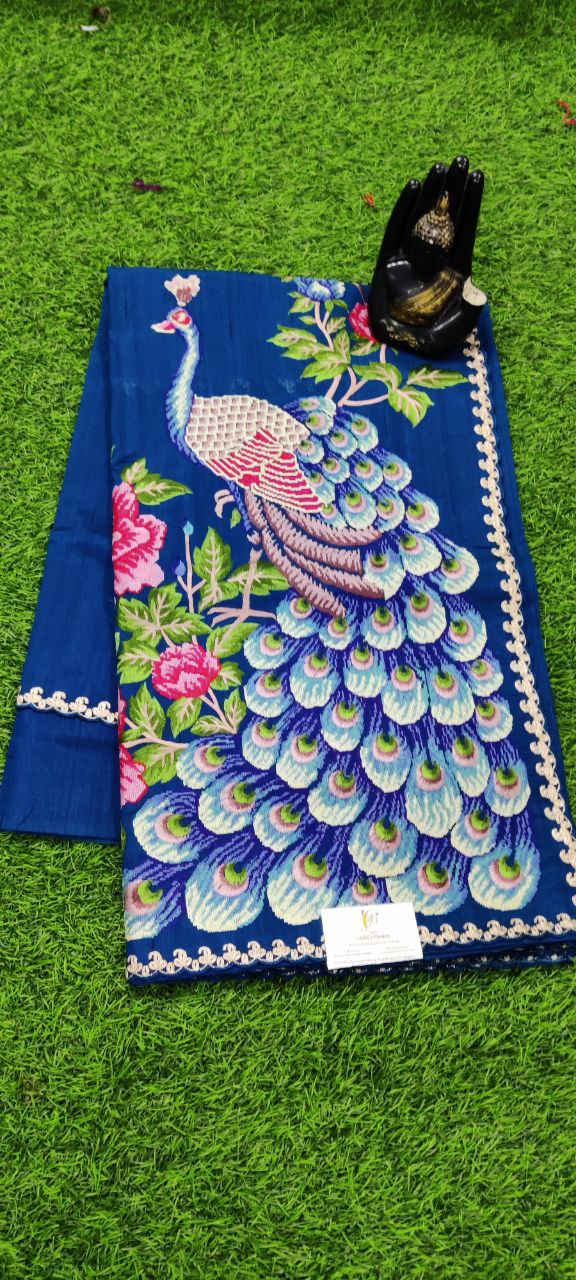 Peacock Blue Tussar Embroidery 3 C5-3