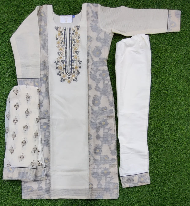 Off White Chanderi Kurta Set 25May12 - Large Size