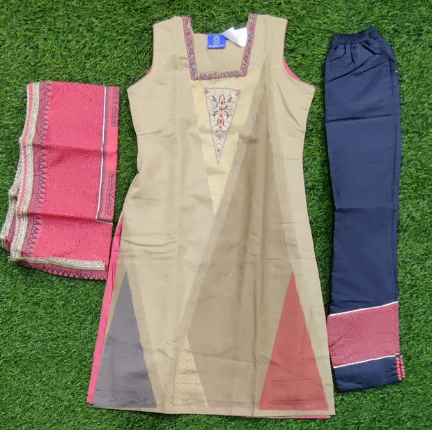 Dark Cream Chanderi Kurta Set 25May11 - Large Size