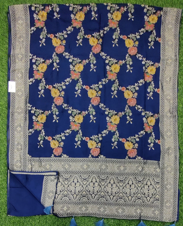 Peacock Blue Pure Georgette Banarasi 4June3