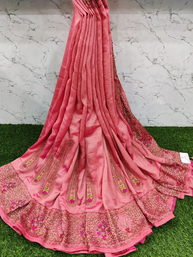 Peach Pink Bhagalpur Tussar Silk 10AUG3E