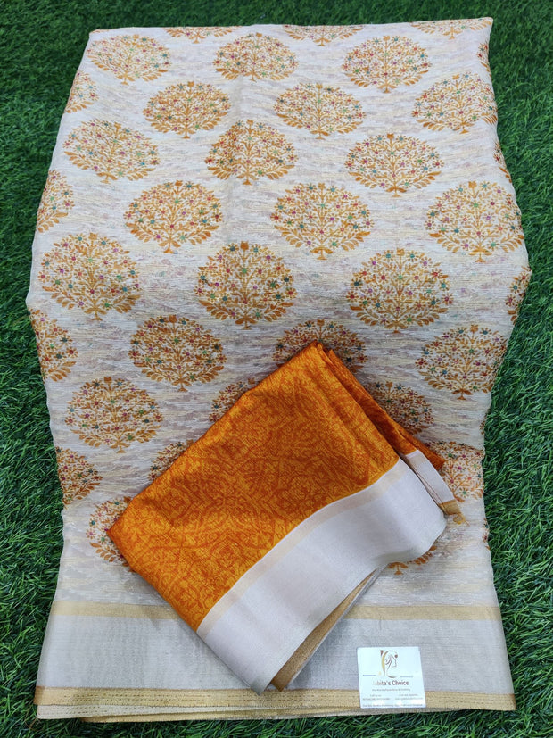 Cream-Orange Jute Silk Kota 5SEP4E