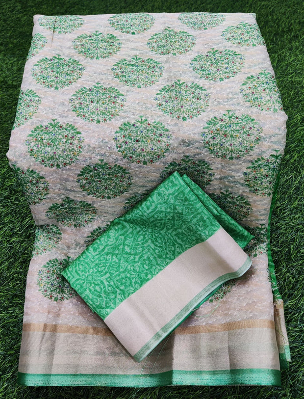 Cream-Green Jute Silk Kota 5SEP3E