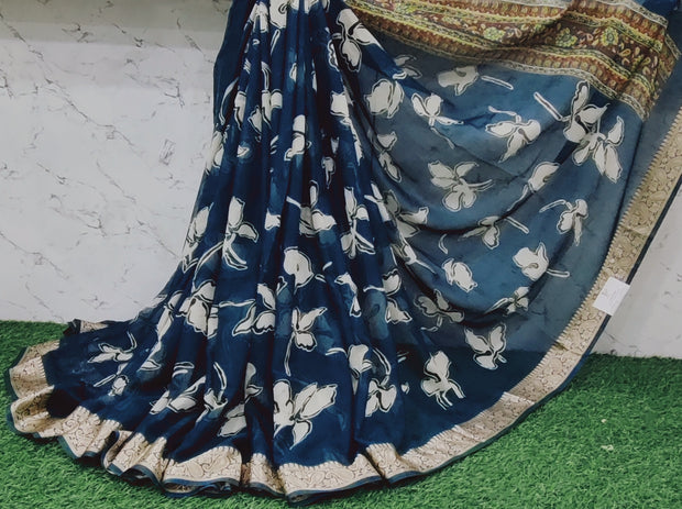 Peacock Blue Jute Georgette 12SEP9