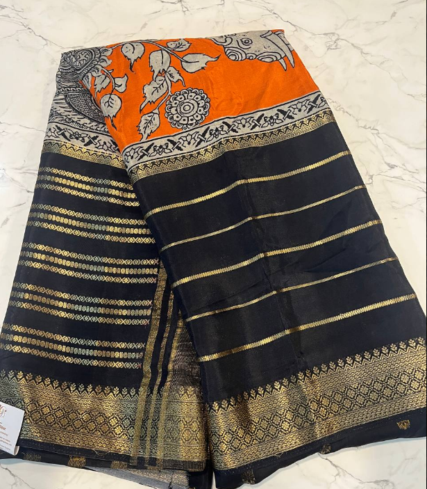 Orange Mysore Crepe Saree