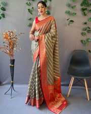 Mehendi Green Organza Leheriya Saree