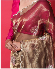 Golden Organza Shimmer Saree