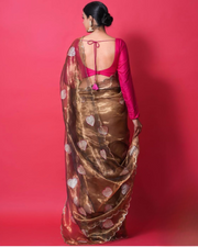 Golden Organza Shimmer Saree