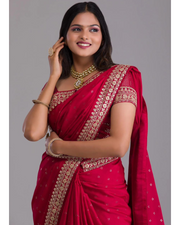 Red Embroidered Sequins Saree