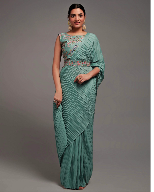 Green Crush Chinon Saree