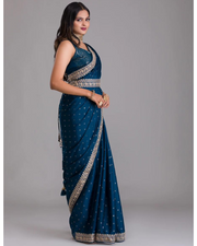 Blue Embroidered Sequins Saree