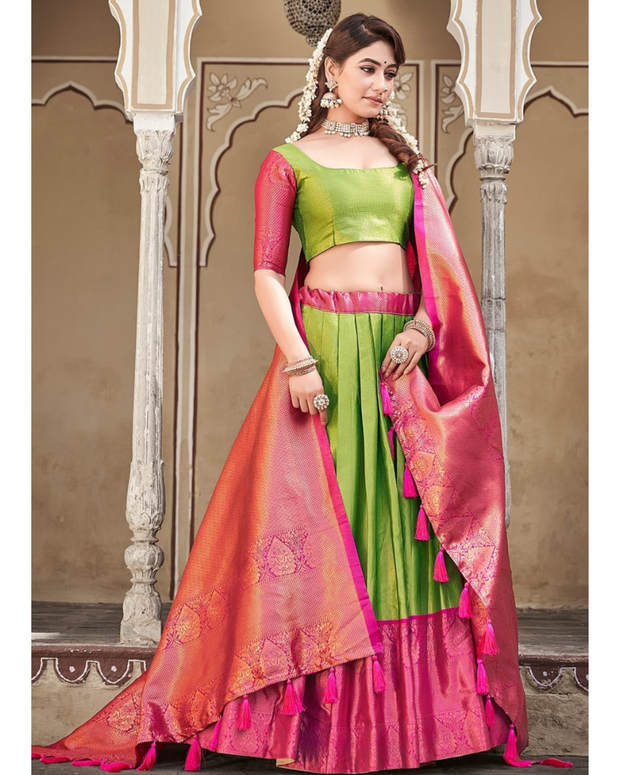 Green Kanjivaram Silk Lehenga Set