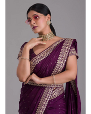 Burgundy Embroidered Sequins Saree