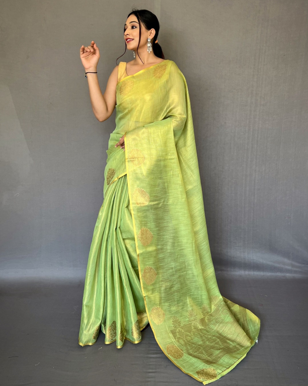 Parrot Green Tissue Silk Saree